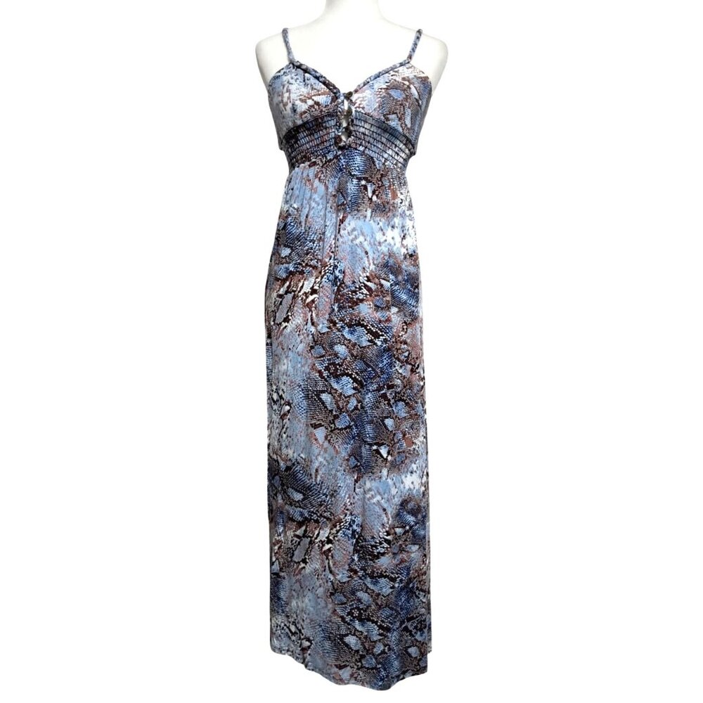 Boston Proper Snakeskin Print Smocked Bodice Button Maxi‎ Dress XXS USA